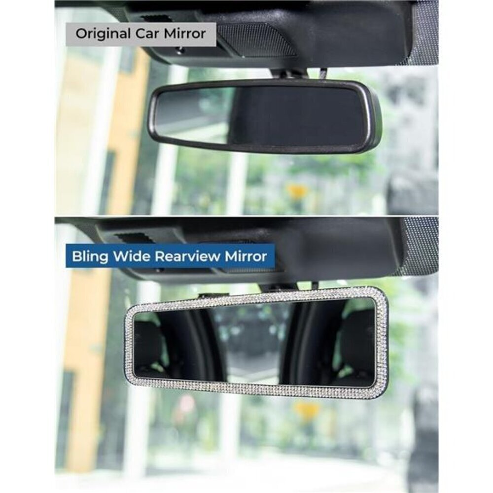 Bling Car Rear View Mirror Universal 11.81 Inch Panoramic Rearview Mirror - Picture 2 of 7